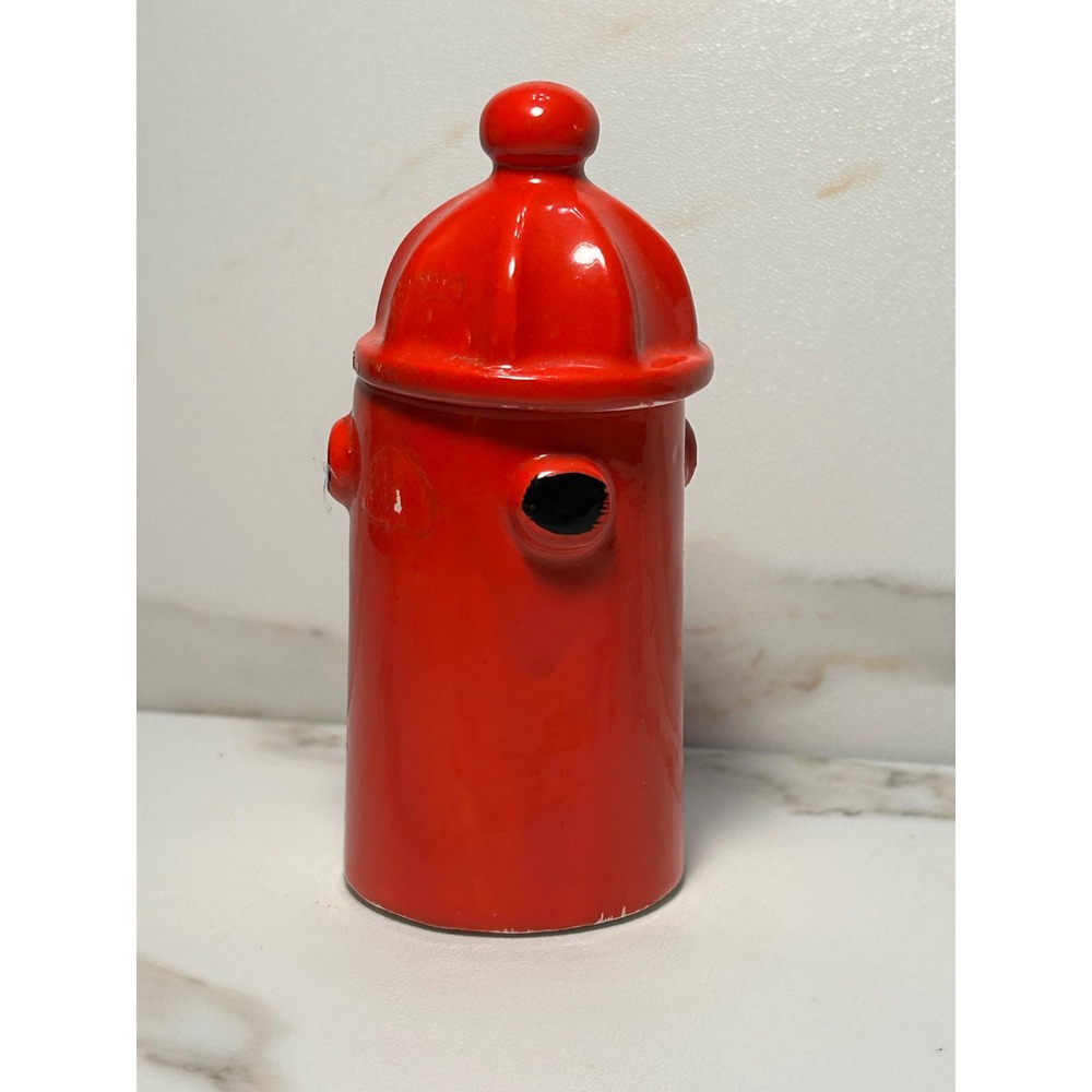 Vintage Red Ceramic Fire Hydrant Sugar Bowl with Spoon Made in Japan Novelty Jar